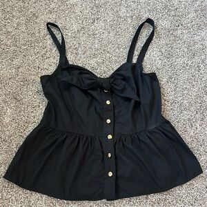 JCrew black peplum tank with gold buttons